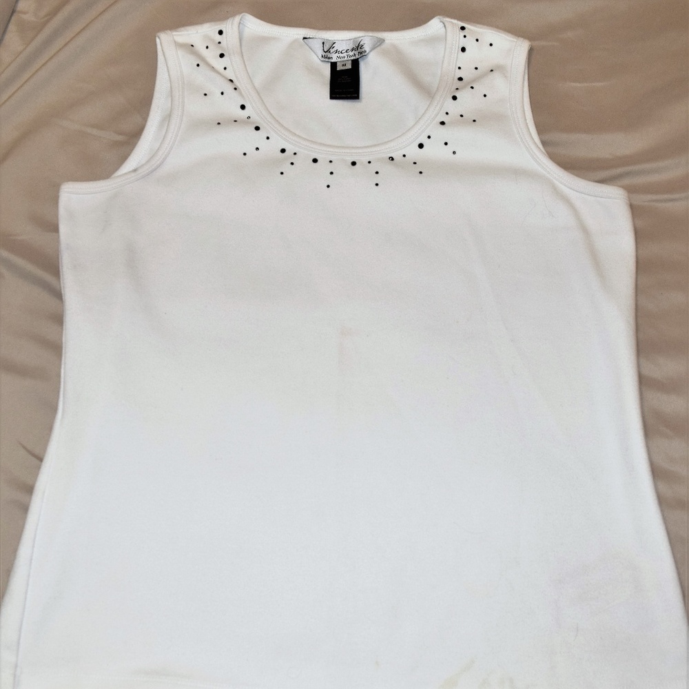 Vincente White Tank Top with Black Studs
